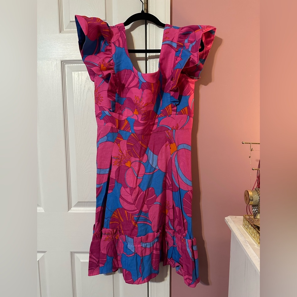 Tuckernuck Pink and Blue Floral Ruffle-Sleeve Mini Dress - Picture 2 of 3